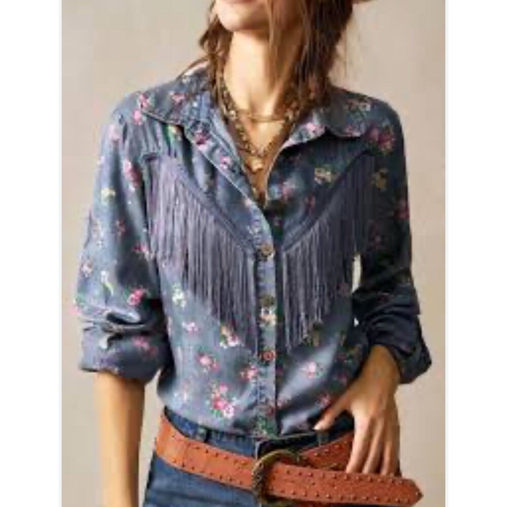 SHEIN Bohemela Women's Casual Printed Loose Woven Shirt Western Wear Women Sz M
